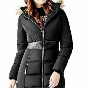 GUESS Women's Puffer Jacket with Faux-Fur